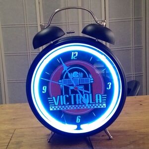 Vintage Classic Diner Style Victrola Neon Tabletop Alarm Clock
